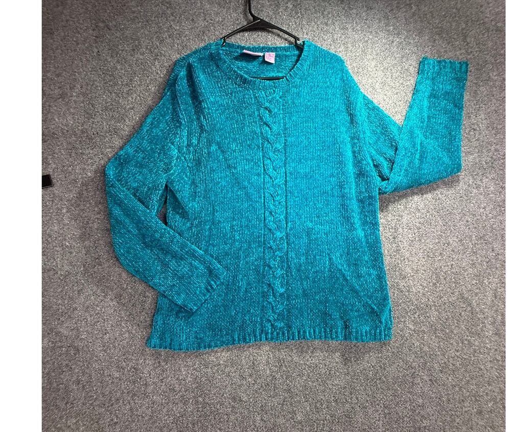 Premier International Ladies Plus Teal Chenille Cable Knit Sweater Size 2X